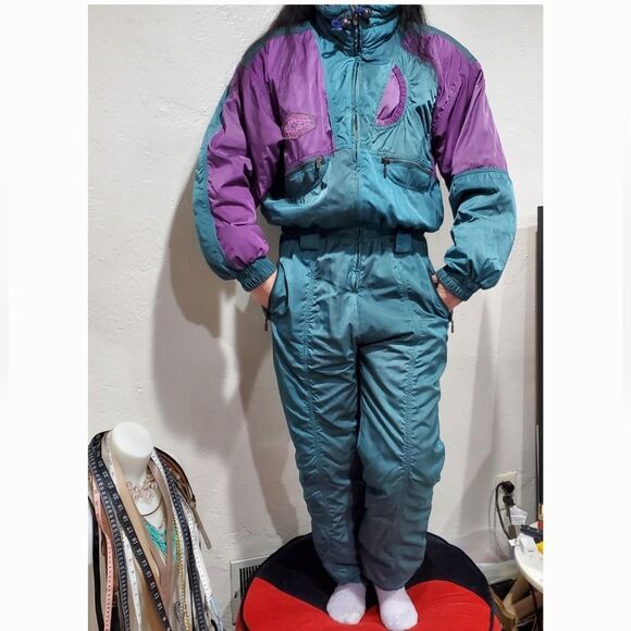 Vintage Silvy Teal and Purple Retro Style Winterbraid Ski Suit Made In Italy